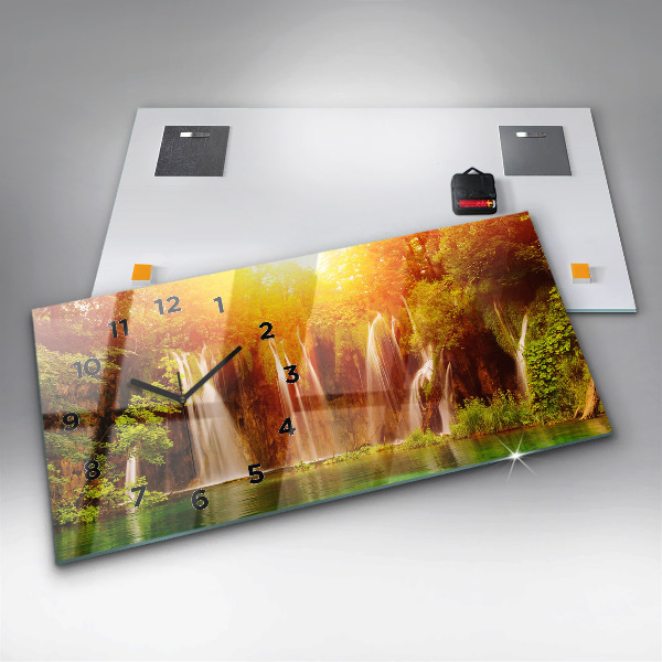 Glass wall clock rectangular View of the waterfall