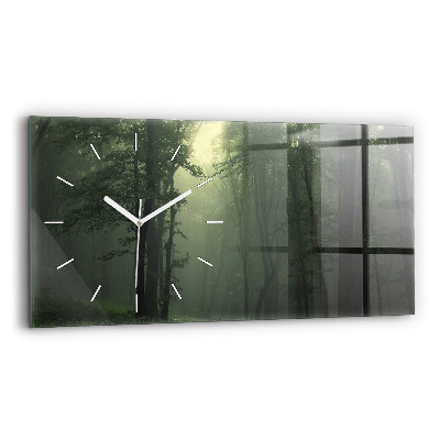 Glass wall clock rectangular Misty forest in the morning