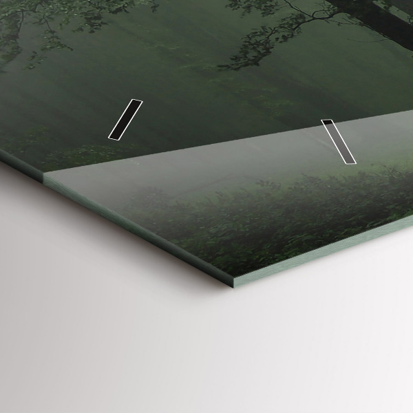 Glass wall clock rectangular Misty forest in the morning