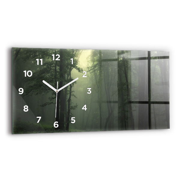 Glass wall clock rectangular Misty forest in the morning