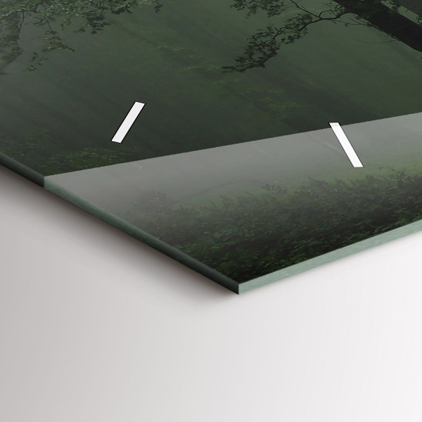 Glass wall clock rectangular Misty forest in the morning