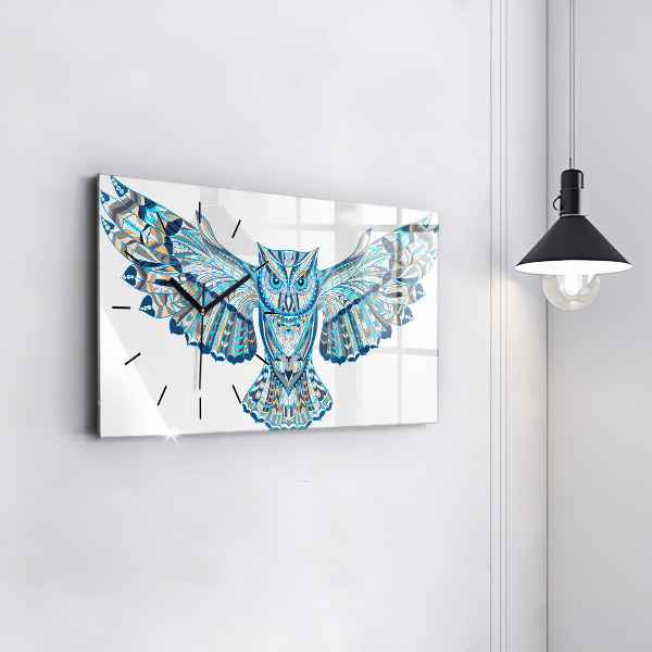 Glass wall clock rectangular Owl in flight