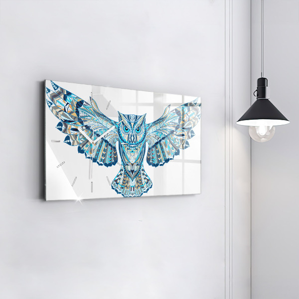 Glass wall clock rectangular Owl in flight