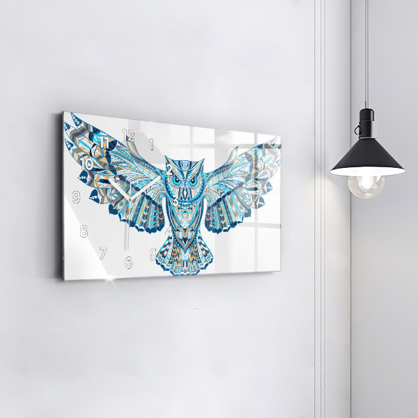 Glass wall clock rectangular Owl in flight