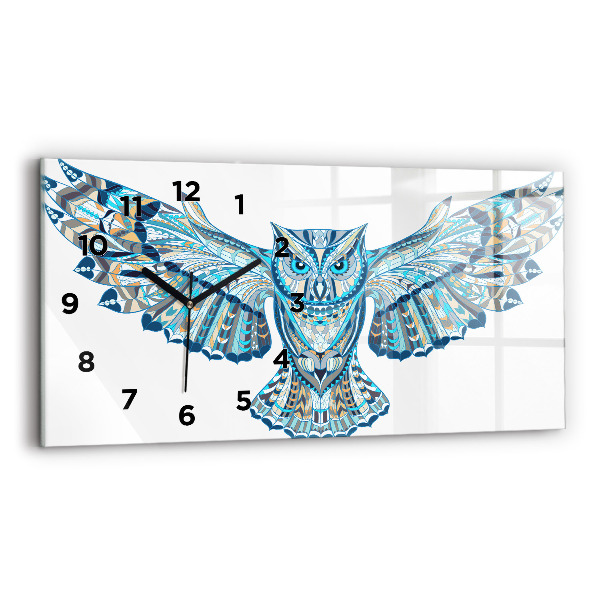 Glass wall clock rectangular Owl in flight