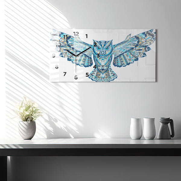 Glass wall clock rectangular Owl in flight