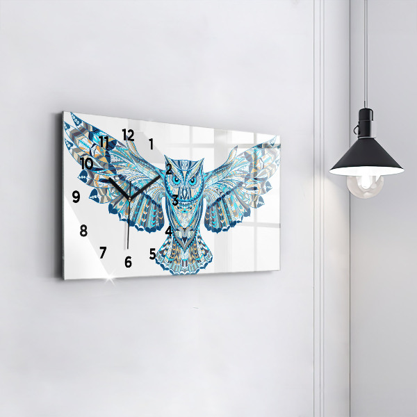 Glass wall clock rectangular Owl in flight