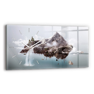 Glass wall clock rectangular Flying Island Waterfall