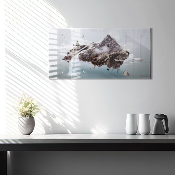 Glass wall clock rectangular Flying Island Waterfall