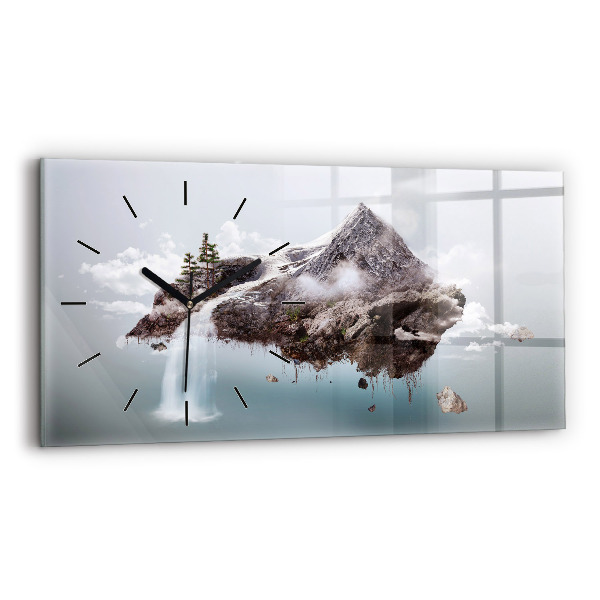 Glass wall clock rectangular Flying Island Waterfall