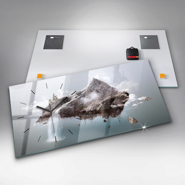 Glass wall clock rectangular Flying Island Waterfall