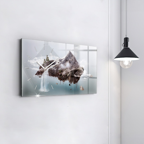 Glass wall clock rectangular Flying Island Waterfall