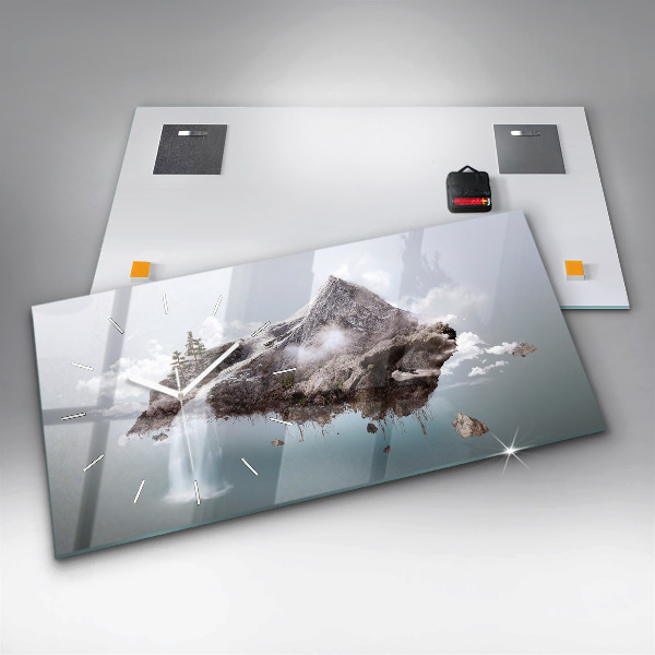 Glass wall clock rectangular Flying Island Waterfall
