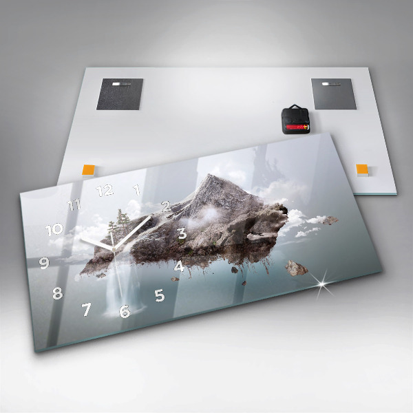 Glass wall clock rectangular Flying Island Waterfall