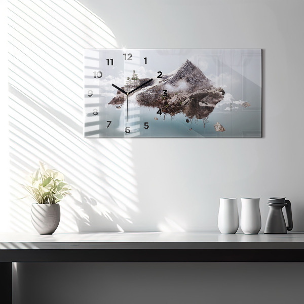 Glass wall clock rectangular Flying Island Waterfall