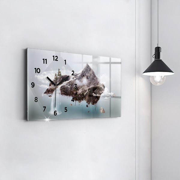 Glass wall clock rectangular Flying Island Waterfall