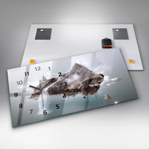Glass wall clock rectangular Flying Island Waterfall
