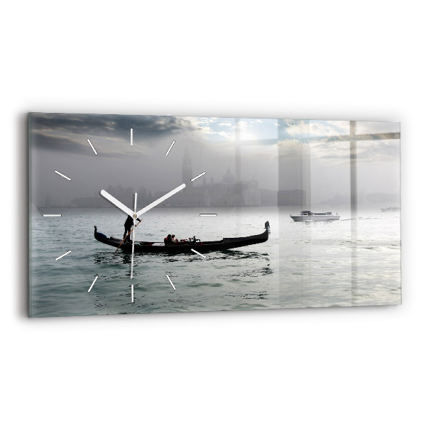 Glass wall clock rectangular Venice Gondola