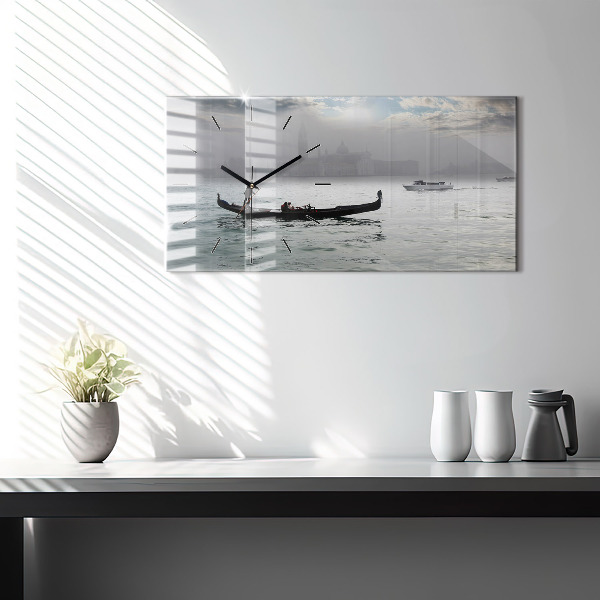 Glass wall clock rectangular Venice Gondola