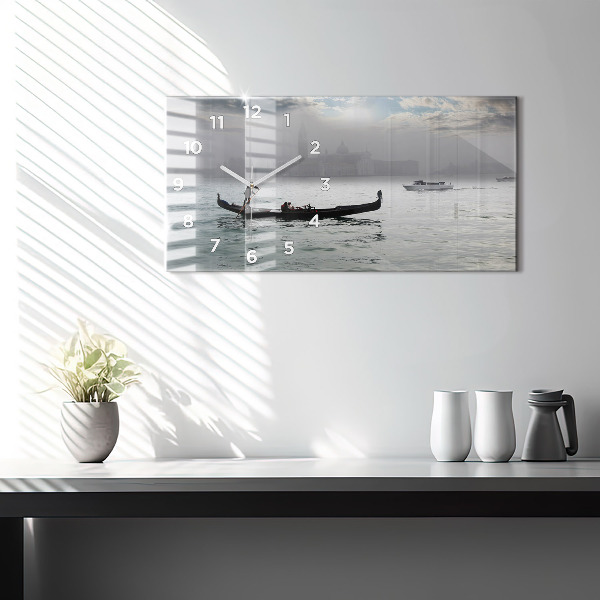 Glass wall clock rectangular Venice Gondola