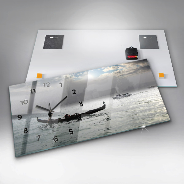 Glass wall clock rectangular Venice Gondola