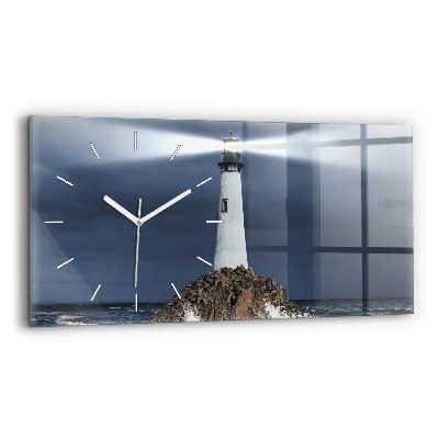 Glass wall clock rectangular Lighthouse