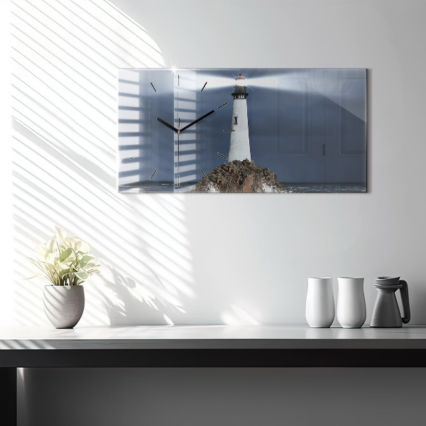 Glass wall clock rectangular Lighthouse