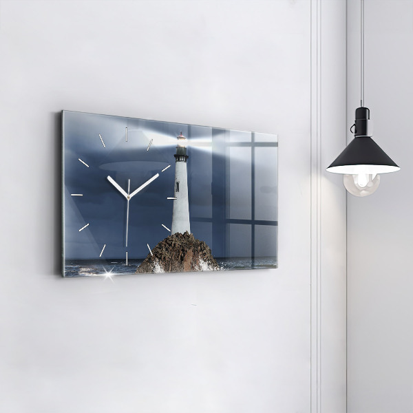 Glass wall clock rectangular Lighthouse