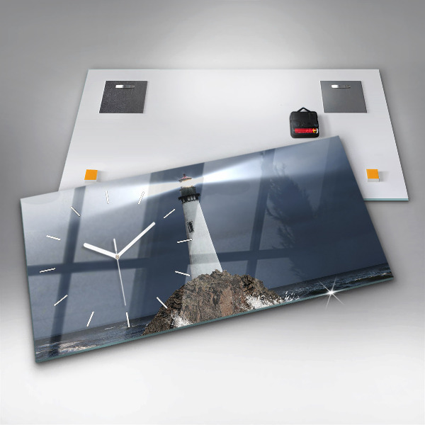 Glass wall clock rectangular Lighthouse