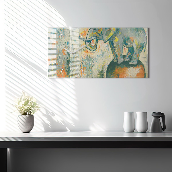 Glass wall clock rectangular Painted elephant posture