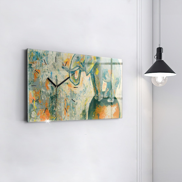 Glass wall clock rectangular Painted elephant posture