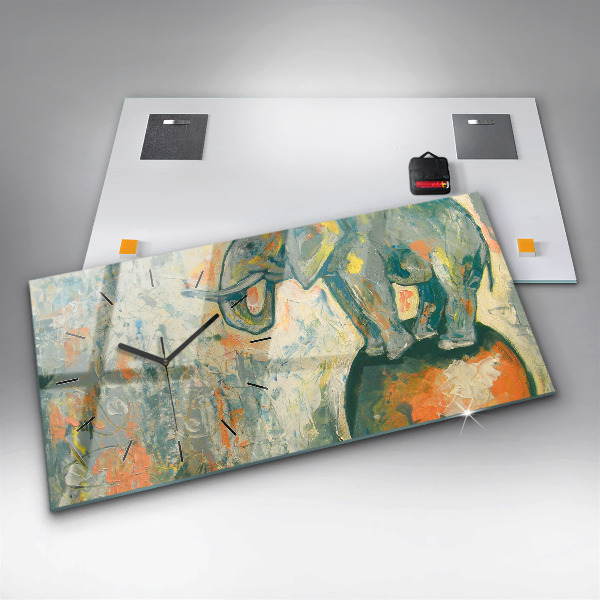 Glass wall clock rectangular Painted elephant posture