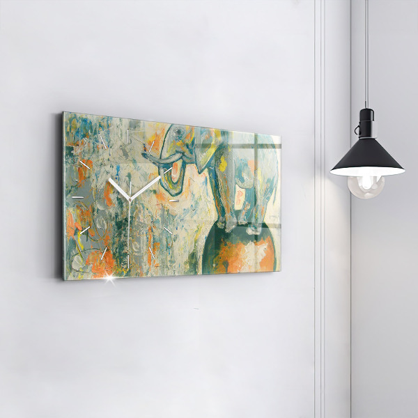 Glass wall clock rectangular Painted elephant posture