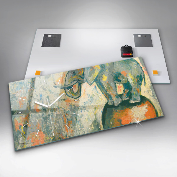 Glass wall clock rectangular Painted elephant posture