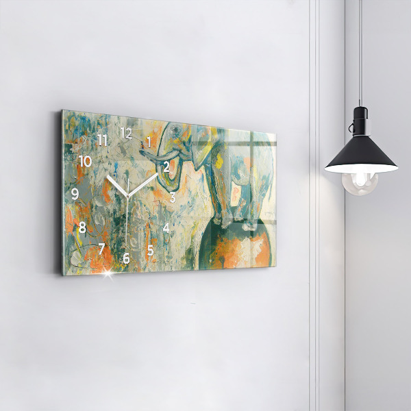 Glass wall clock rectangular Painted elephant posture