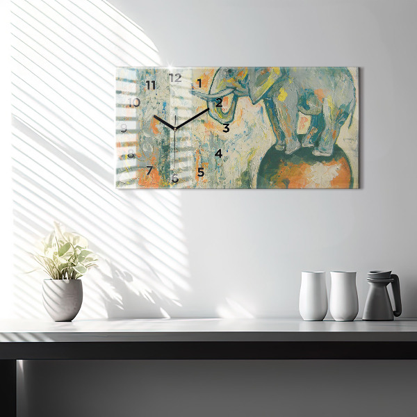 Glass wall clock rectangular Painted elephant posture