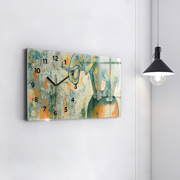 Glass wall clock rectangular Painted elephant posture