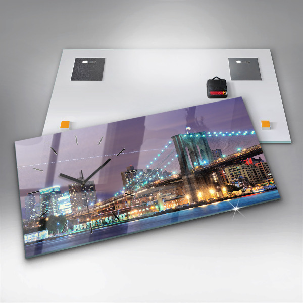 Glass wall clock rectangular Brooklyn Bridge and East River