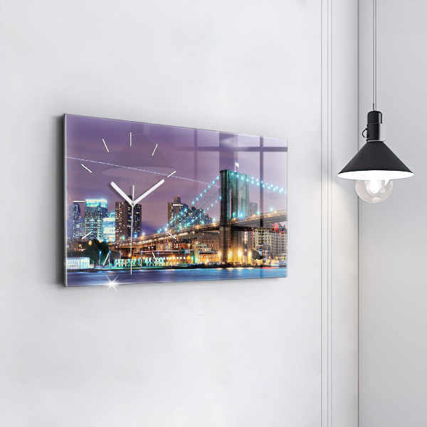Glass wall clock rectangular Brooklyn Bridge and East River