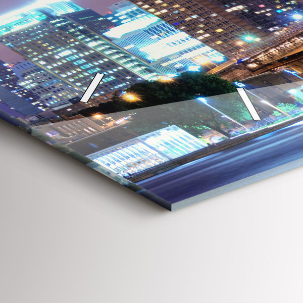 Glass wall clock rectangular Brooklyn Bridge and East River