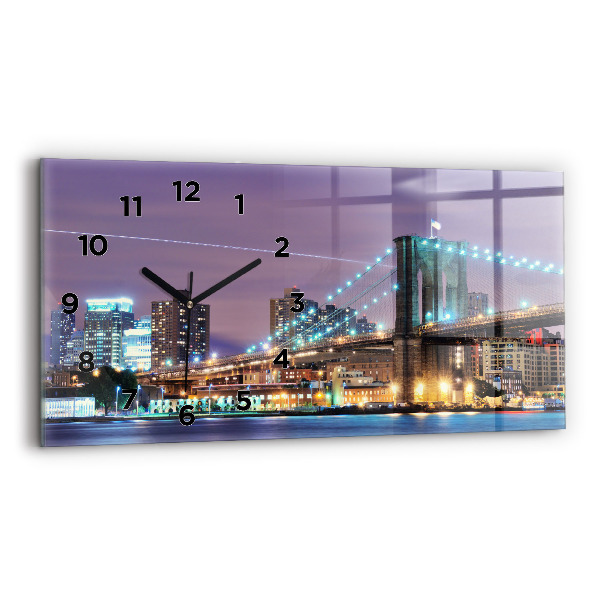 Glass wall clock rectangular Brooklyn Bridge and East River