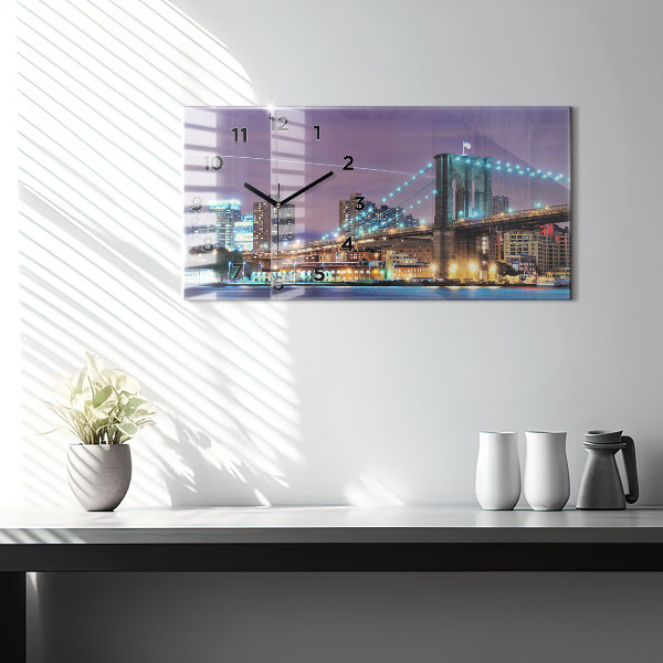 Glass wall clock rectangular Brooklyn Bridge and East River
