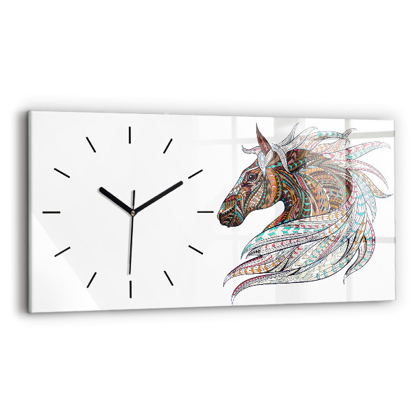 Glass wall clock rectangular Horse illustration