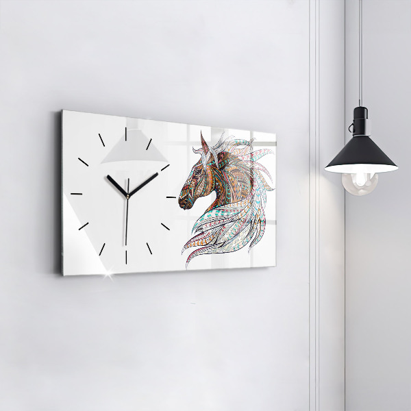 Glass wall clock rectangular Horse illustration