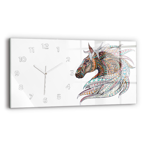 Glass wall clock rectangular Horse illustration