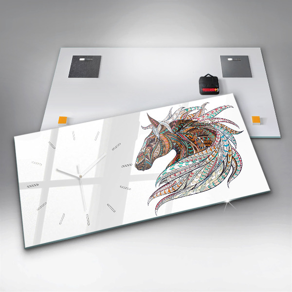 Glass wall clock rectangular Horse illustration