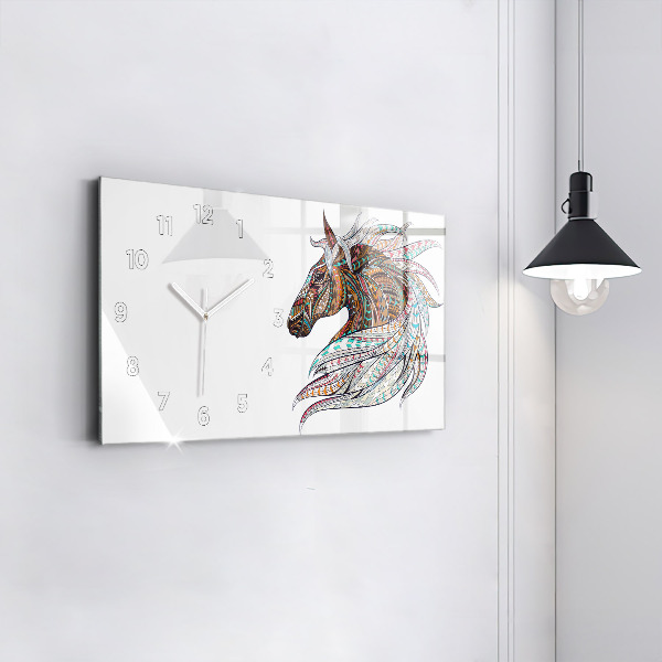 Glass wall clock rectangular Horse illustration