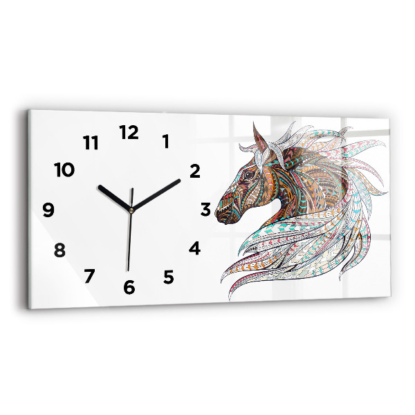 Glass wall clock rectangular Horse illustration