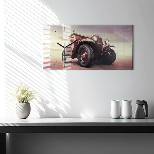 Glass wall clock rectangular Vintage car