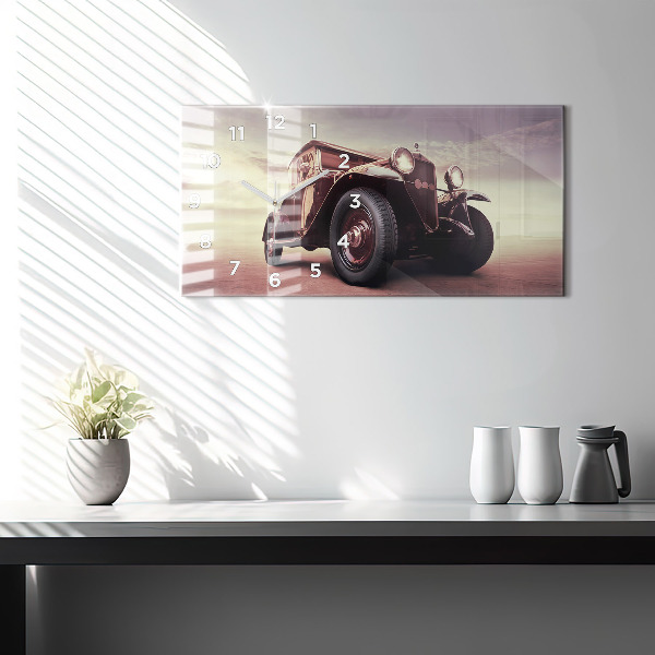 Glass wall clock rectangular Vintage car